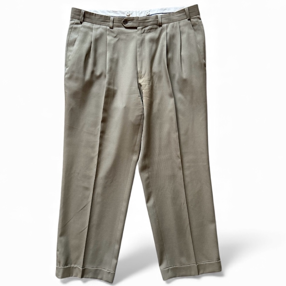 Vintage Polo University Club by Ralph Lauren Tan Wool Pleated Cuffed Pants 36x28